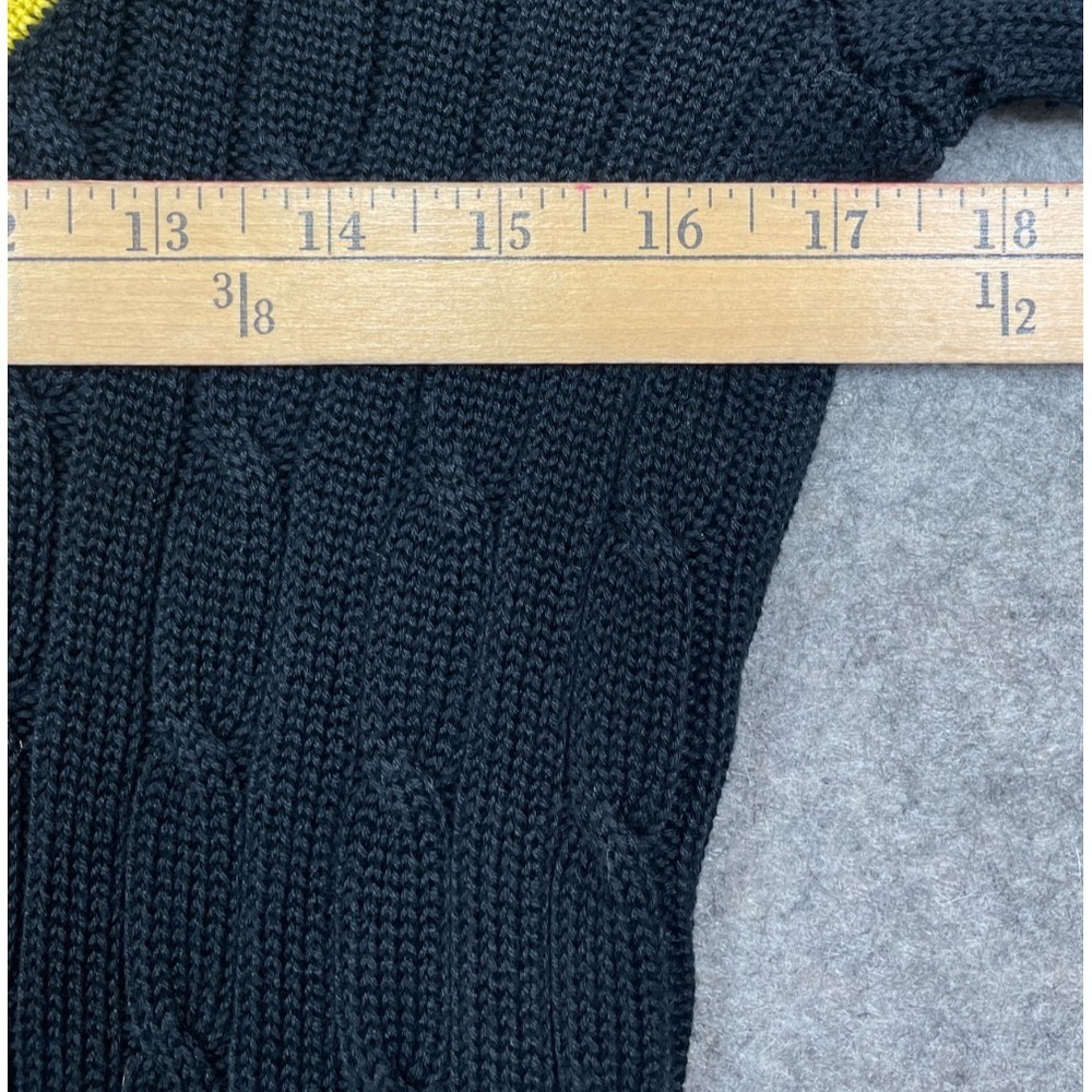 Vintage Ralph Lauren Golf Sweater Womens M Black Yellow Cable Knit V Neck Preppy - Picture 7 of 13